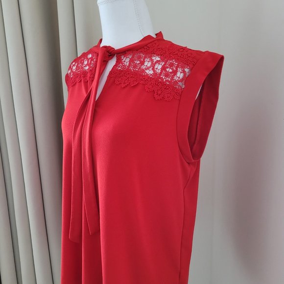 Short Sleeve Vibrant Red Blouse With Ties - Picture 4 of 11